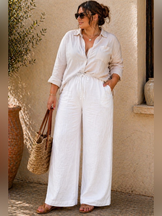 GAP Pants - GAP Linen Blend Wide Leg Pants XXL White Pull On Elastic Waist Summer Sold Out